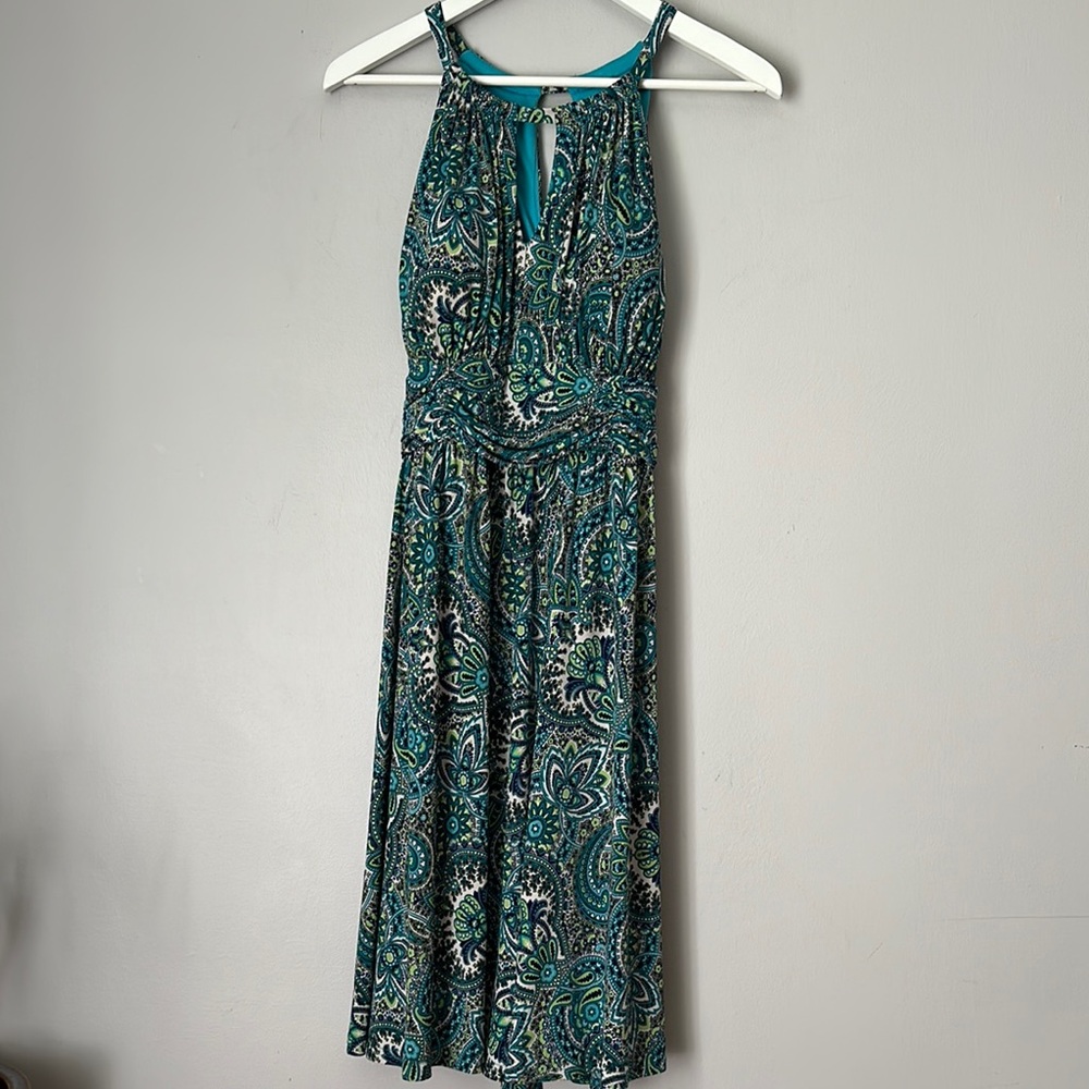 R&K Women’s Dress Sleeveless Green & Blue Paisley Print Size 12
